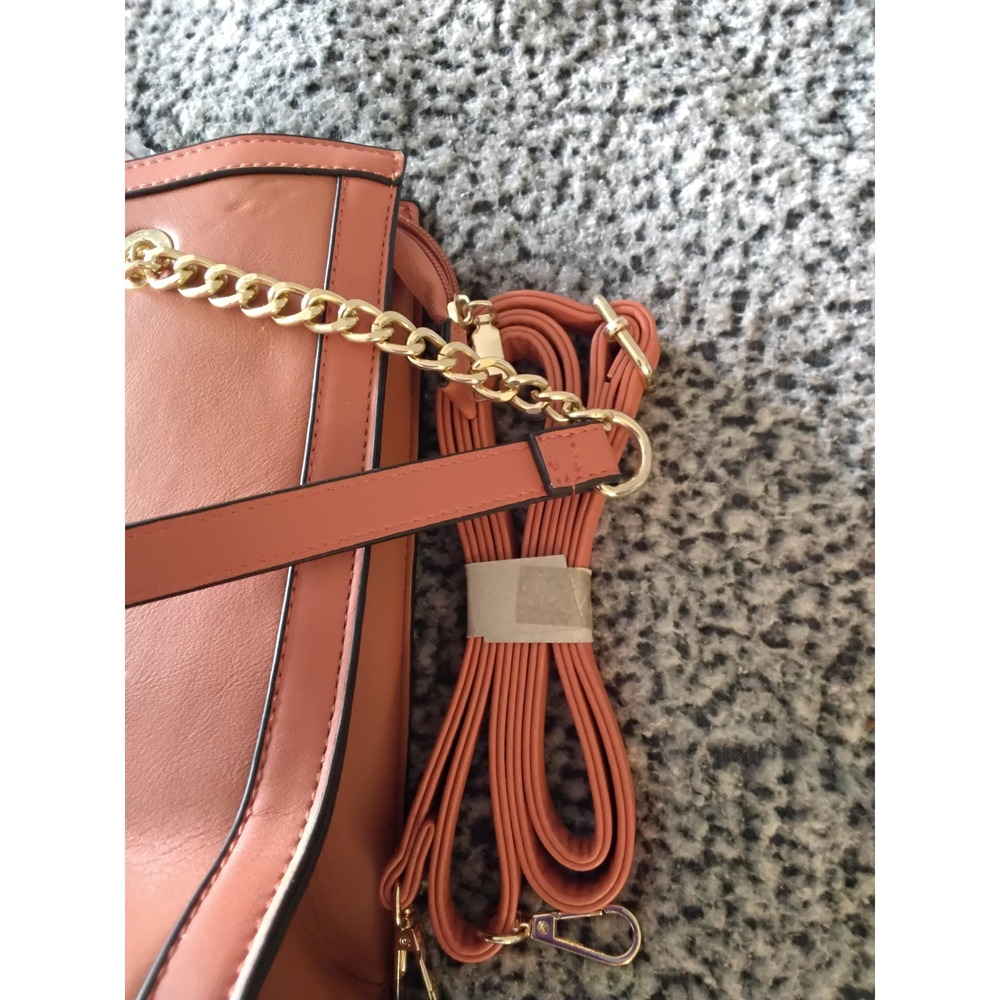 Diophy Women Orange Tan Faux Leather Tote Bag‎ Gold Chain Strap SH-8691S NEW - Picture 12 of 13